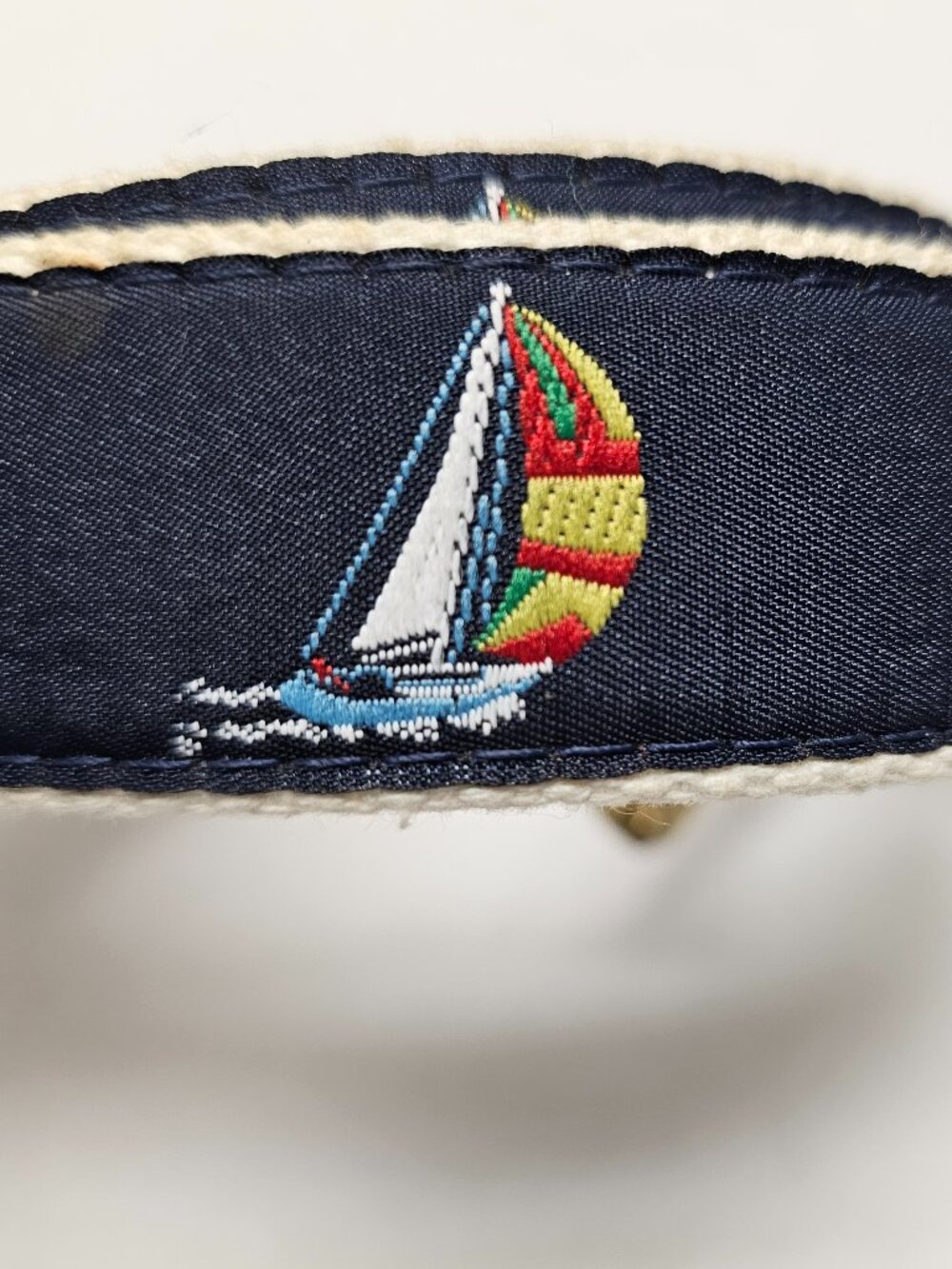 Hand Made in Essex Ct USA SailBoat Nautical Navy Blue Leather Men Brass Belt 40 - Picture 16 of 16